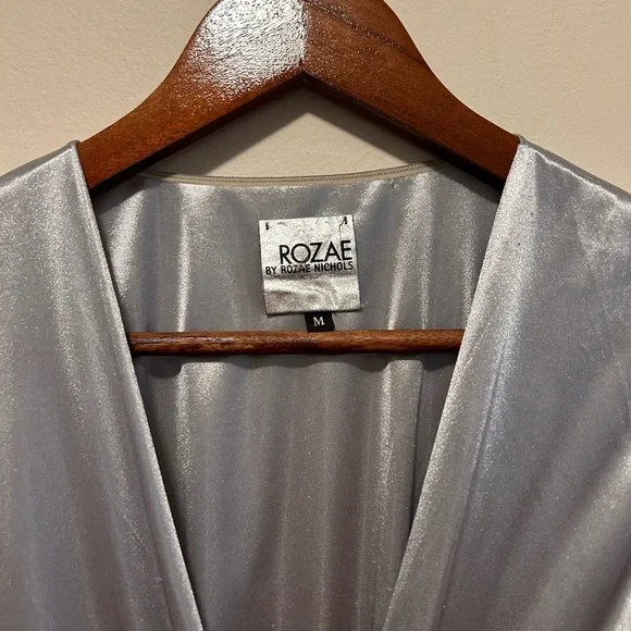 Rozae Nichols Silver Metallic Mini Dress M | Sleeveless Tie Waist | Vintage Y2K - Picture 2 of 4